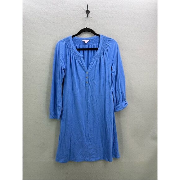 Lilly Pulitzer Womens Blue Smocked Quarter Sleeve Essie Mini Tunic Dress Small - Picture 10 of 10
